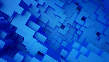 Abstract 3d render, blue geometric background design with cubes