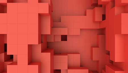 Abstract 3d render, red geometric background design with cubesの写真素材