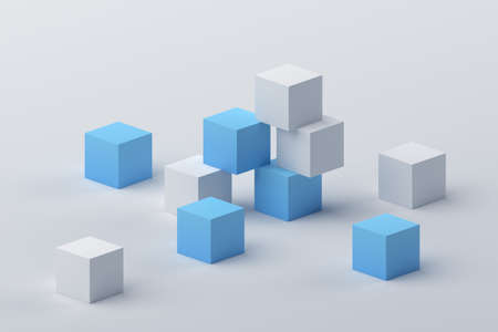 Abstract 3d render, geometric composition, modern background design with cubes