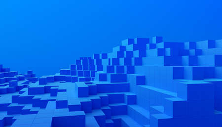 Abstract 3d render, blue geometric background design with cubesの写真素材