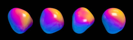 Abstract 3d render, colorful bubbles on black backgroundの写真素材