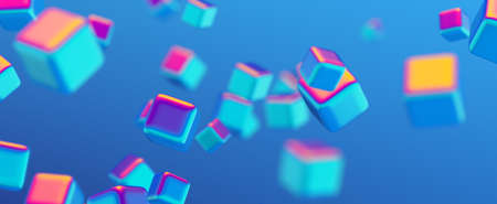Abstract 3d render, geometric background design with colorful cubesの写真素材