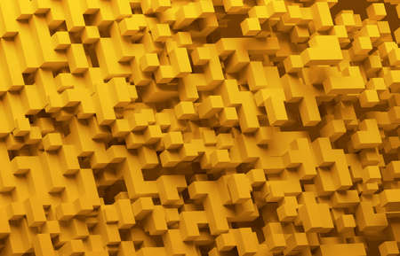 Abstract 3d render, yellow geometric background design with cubesの写真素材