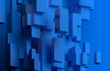 Abstract 3d render, blue geometric background designの写真素材