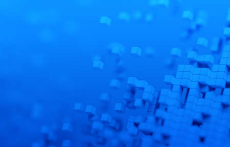 Abstract 3d render, blue geometric background design with cubes, big data conceptの写真素材