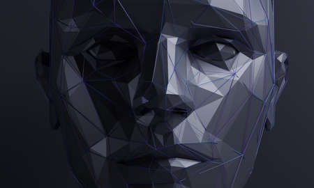 Abstract human face, 3d render, artificial intelligence conceptの写真素材