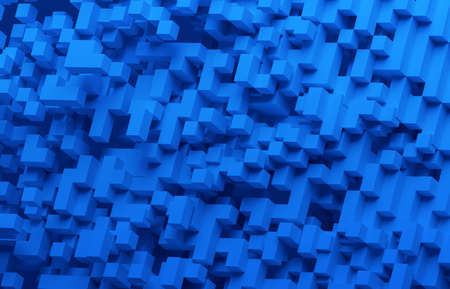 Abstract 3d render, blue geometric background design with cubes, blockchain conceptの写真素材