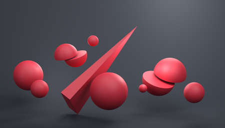 Abstract 3d render of composition with red spheres, modern background design