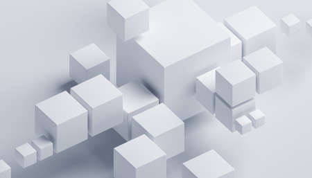 Abstract 3d render, geometric composition, white background design with cubesの写真素材