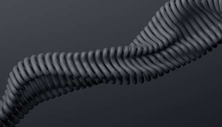 Abstract 3d render, background design, black wavy linesの写真素材