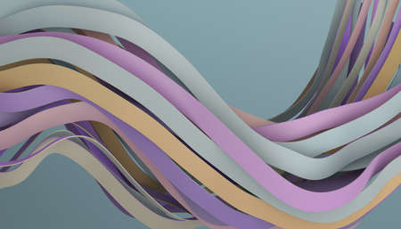 Abstract 3d render, background design, pastel colored wavy linesの写真素材