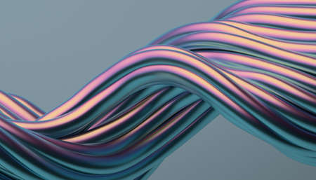Abstract 3d render, background design, colorful metal wavy linesの写真素材