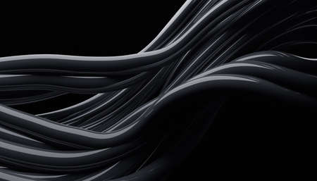 Abstract 3d render, background design, black wavy linesの写真素材