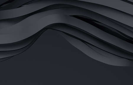Abstract 3d render, background design, black wavy linesの写真素材