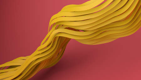 Abstract 3d render, background design, yellow wavy linesの写真素材
