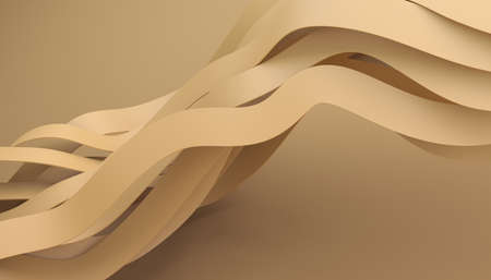Abstract 3d render, background design, beige wavy linesの写真素材