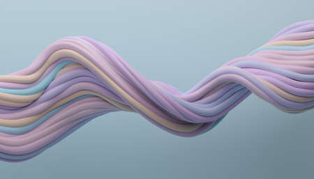 Abstract 3d render, background design, pastel colored wavy linesの写真素材