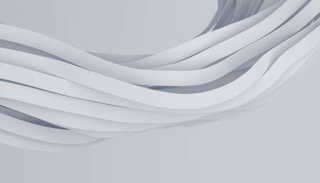 Abstract 3d render, background design, white wavy linesの写真素材