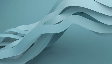 Abstract 3d render, background design, turquoise wavy linesの写真素材