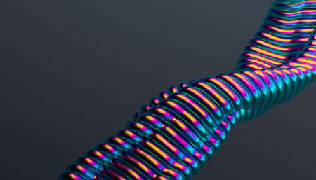 Abstract 3d render, background design, colorful metal wavy linesの写真素材