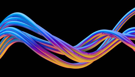 Abstract 3d render, background design, colorful wavy linesの写真素材