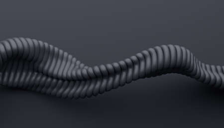 Abstract 3d render, background design, dark wavy linesの写真素材