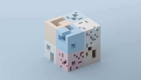 Abstract 3d render, geometric composition, pastel colored background design with cubesの写真素材