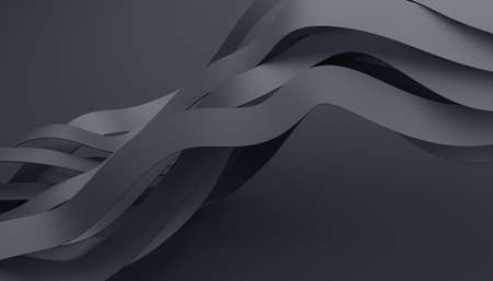 Abstract 3d render, background design, dark wavy linesの写真素材