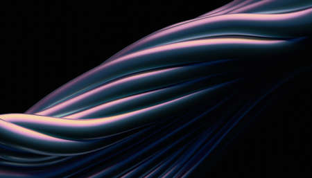 Abstract 3d render, background design, colorful metal wavy linesの写真素材
