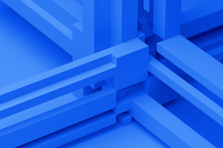 Abstract 3d render, geometric composition, blue background designの写真素材