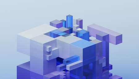 Abstract 3d render, blue and purple geometric composition, background designの写真素材