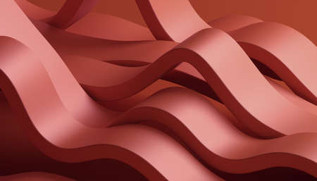 Abstract 3d render, background design with red wavy linesの写真素材