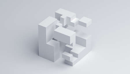 Abstract 3d render, geometric composition, white background designの写真素材