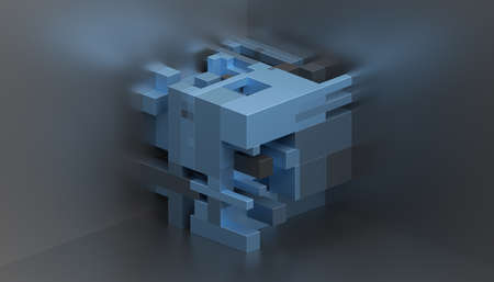 Abstract 3d render, black and blue geometric composition, background designの写真素材