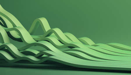 Abstract 3d render, background design with green wavy linesの写真素材