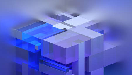 Abstract 3d render, blue and purple geometric composition, background design