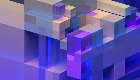 Abstract 3d render, geometric composition, yellow and purple background designの写真素材