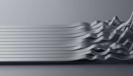 Abstract 3d render, background design with metal wavy linesの写真素材