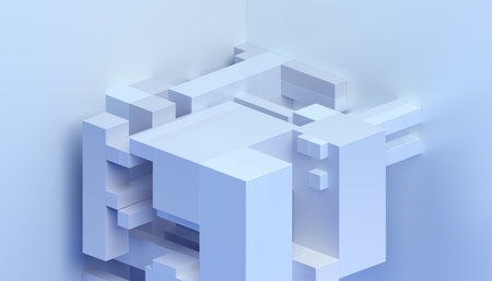 Abstract 3d render, geometric composition, white background designの写真素材