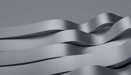Abstract 3d render, background design with metal wavy linesの写真素材