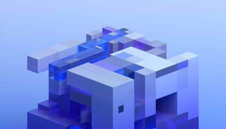Abstract 3d render, blue and purple geometric composition, background designの写真素材