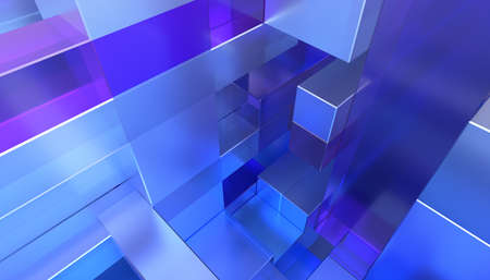 Abstract 3d render, blue and purple geometric composition, background designの写真素材
