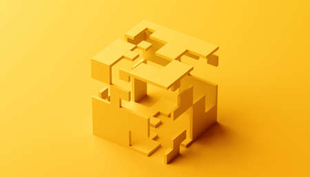 Abstract 3d render, geometric composition, yellow background designの写真素材