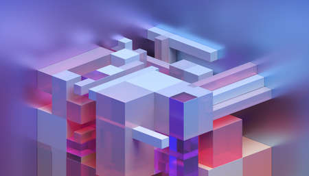 Abstract 3d render, geometric composition, colorful background designの写真素材