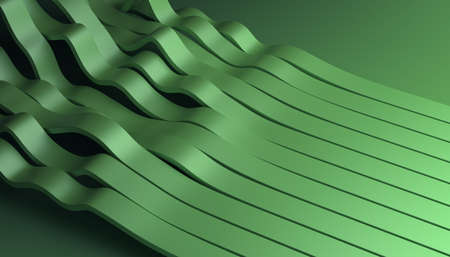 Abstract 3d render, background design with green wavy linesの写真素材