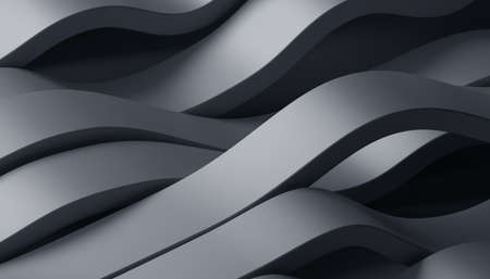 Abstract 3d render, background design with gray wavy linesの写真素材