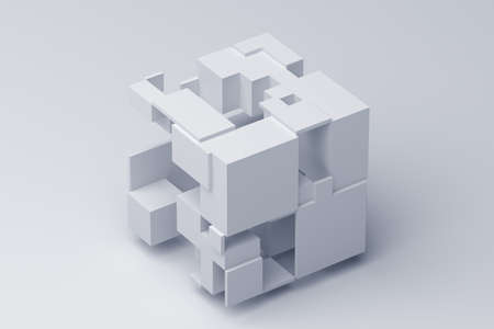 Abstract 3d render, geometric composition, white background designの写真素材