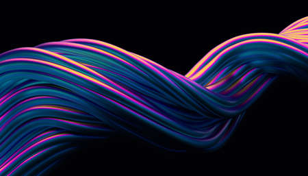 Abstract 3d render, background design, colorful metal wavy linesの写真素材