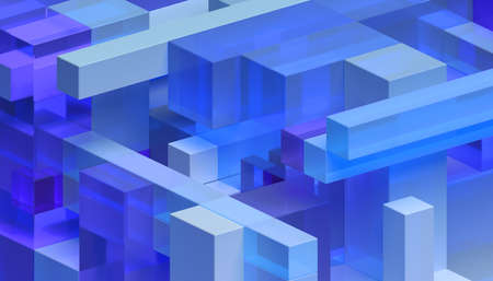 Abstract 3d render, blue and purple geometric composition, background designの写真素材