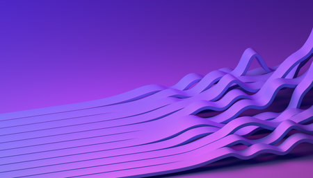 Abstract 3d render, background design with purple wavy linesの写真素材
